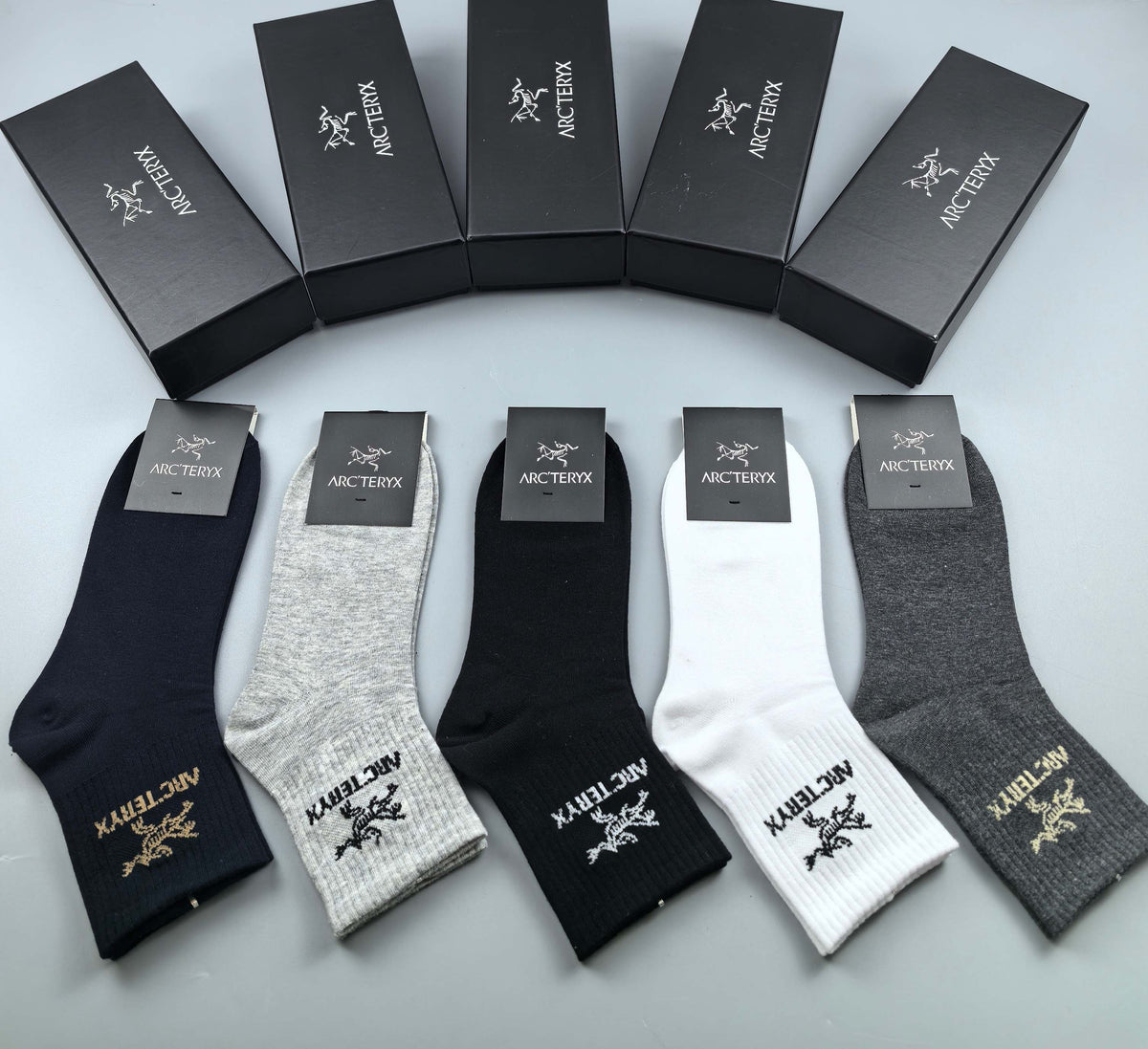 Arc'teryx Black White Grey Broad Cuff Letters Crew Socks, image 7
