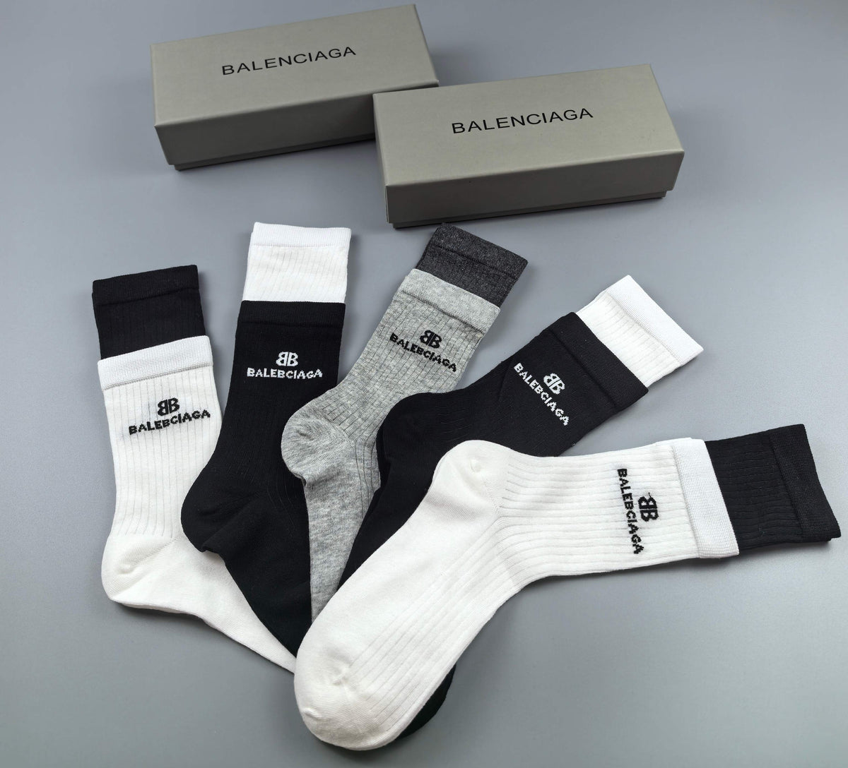 Balenciaga Neutral Small Side Wordmark Crew Socks, image 3