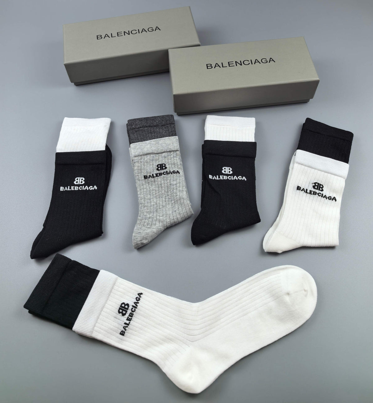 Balenciaga Neutral Small Side Wordmark Crew Socks, image 2