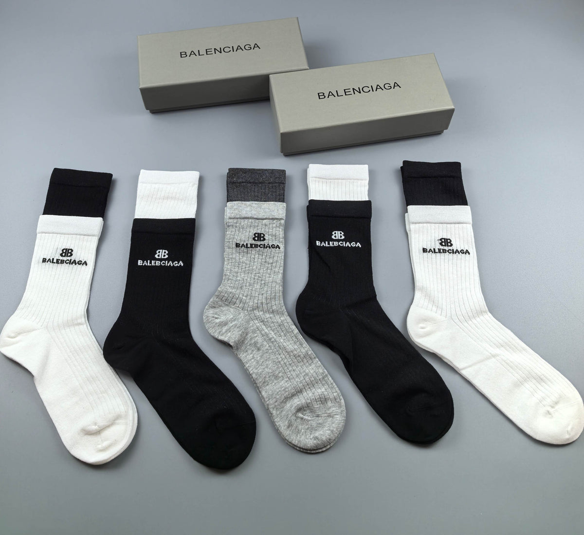 Balenciaga Neutral Small Side Wordmark Crew Socks, image 5