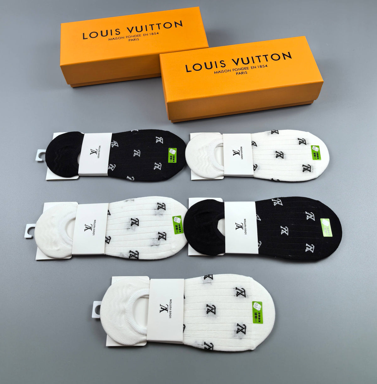 Louis Vuitton Black White Small Repeating Flowers No-Show Socks, image 10