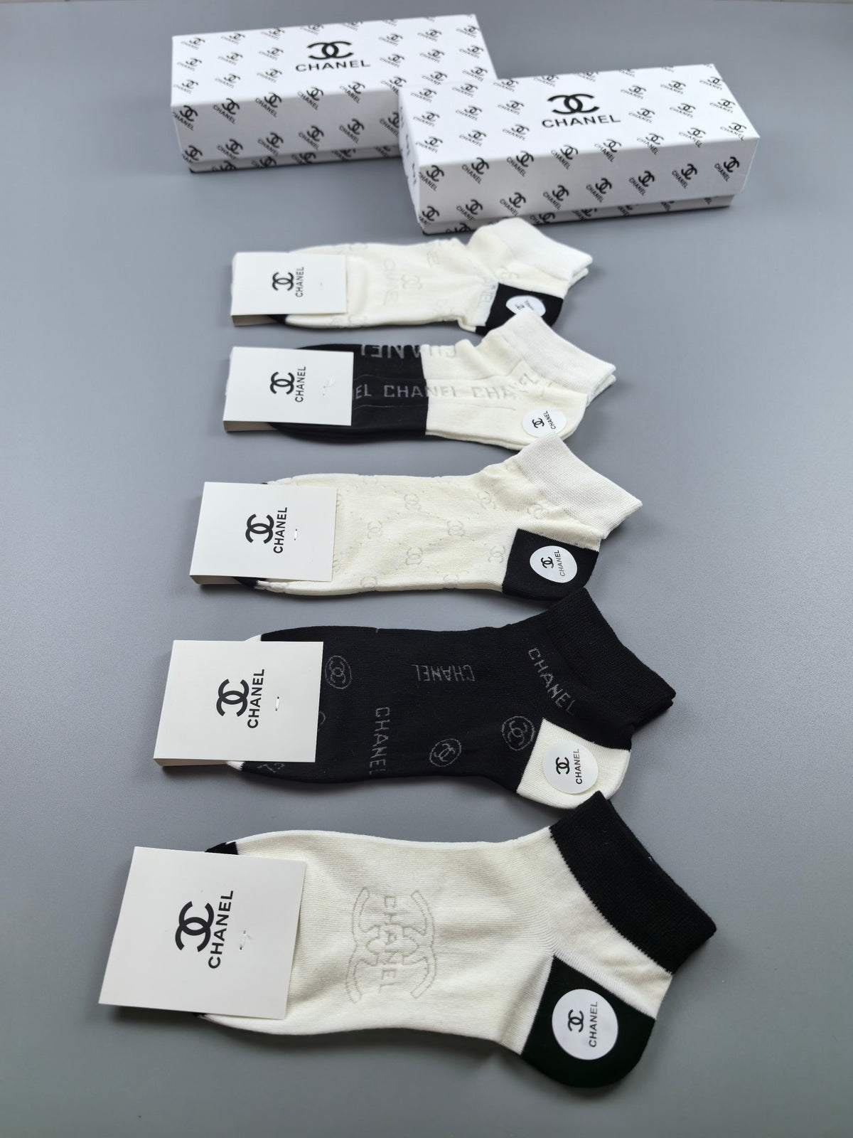 CHANEL Neutral Emblem Low-Cut Socks, gallery image 1