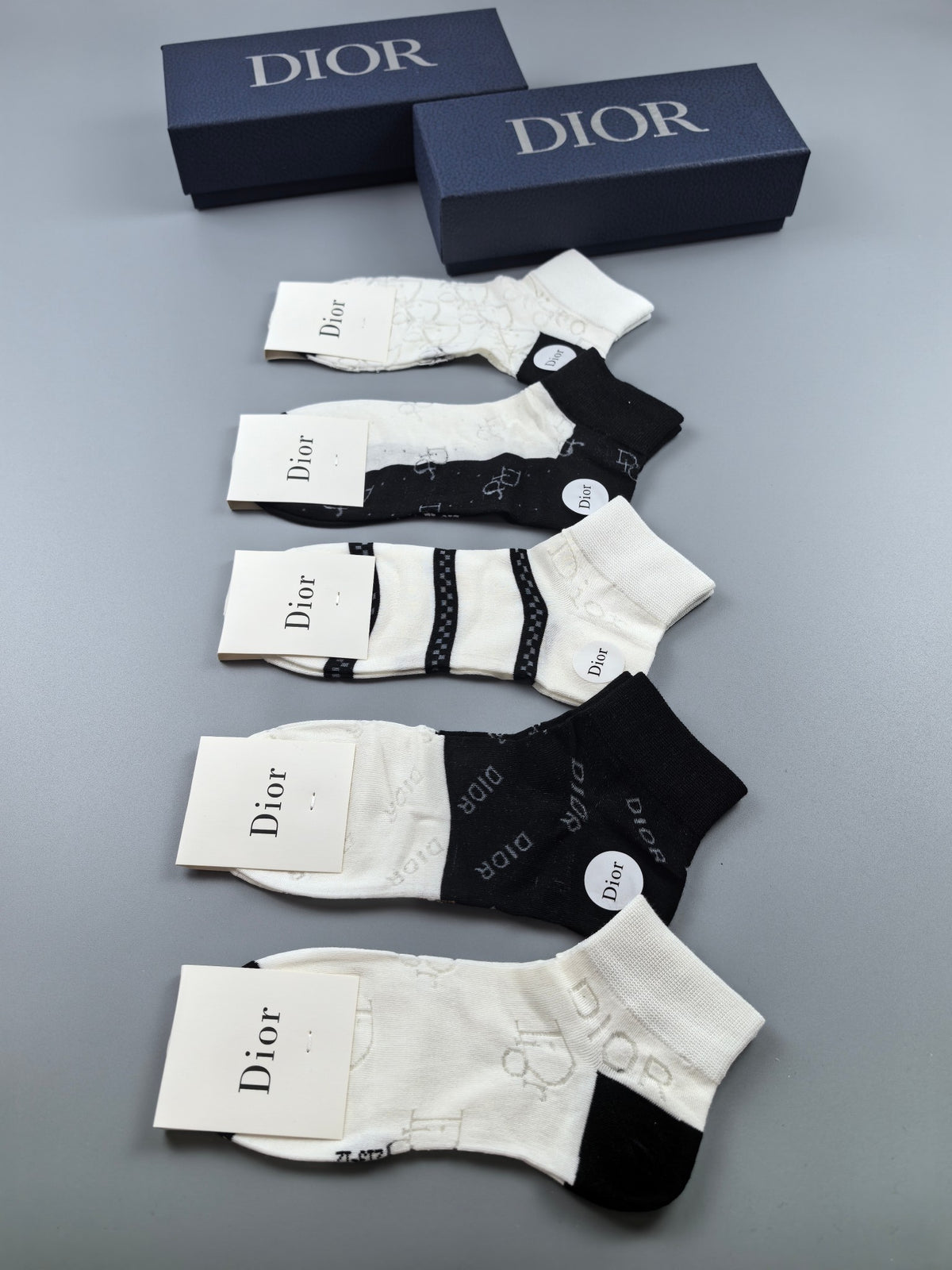Dior Black White Cream Mixed Stripe Ankle Socks, image 1
