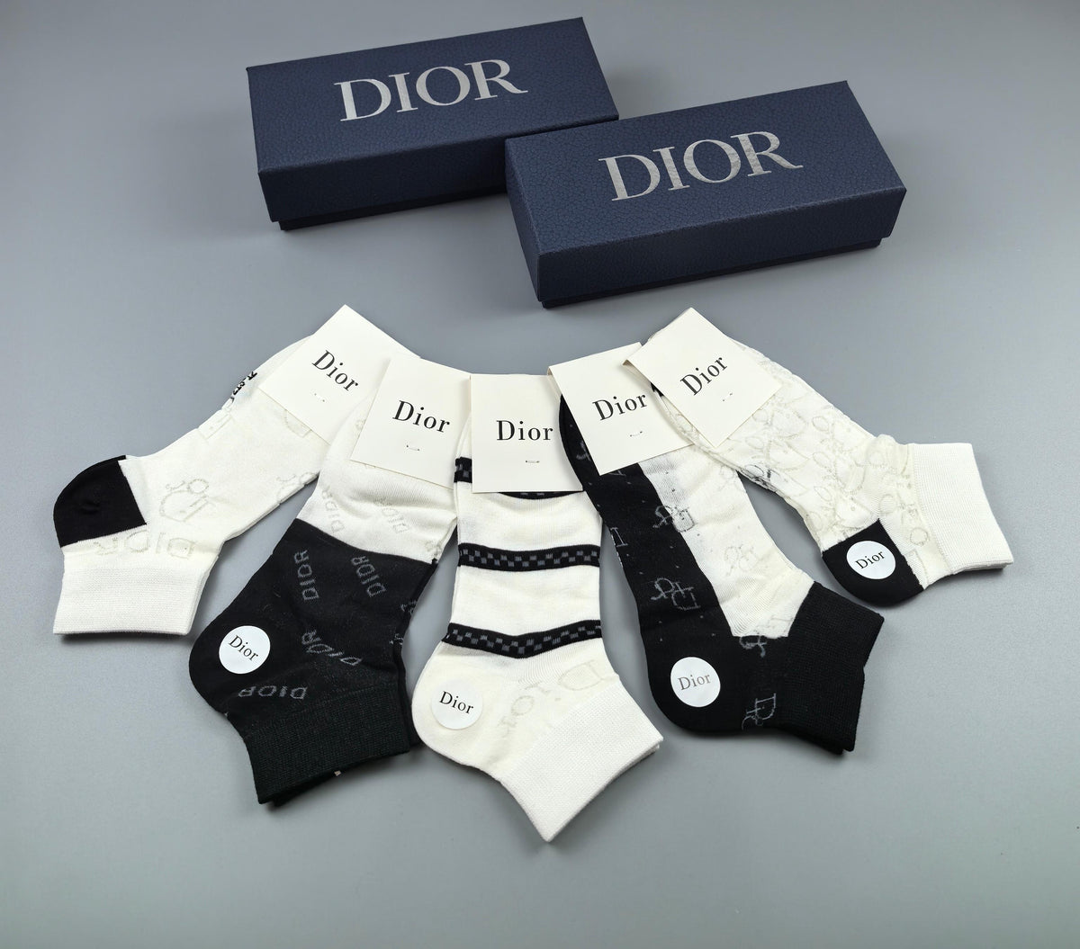 Dior Black White Cream Mixed Stripe Ankle Socks, image 5