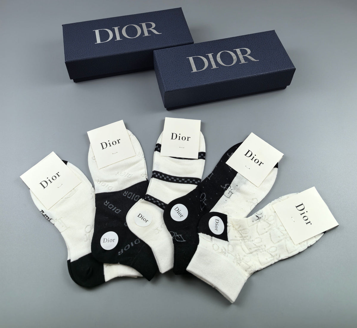 Dior Black White Cream Mixed Stripe Ankle Socks, image 4