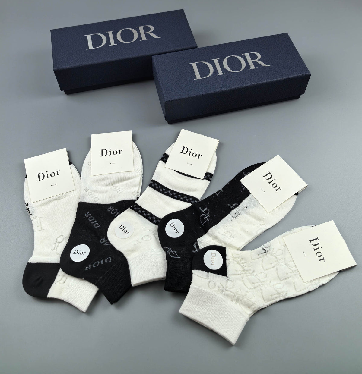 Dior Black White Cream Mixed Stripe Ankle Socks, image 2