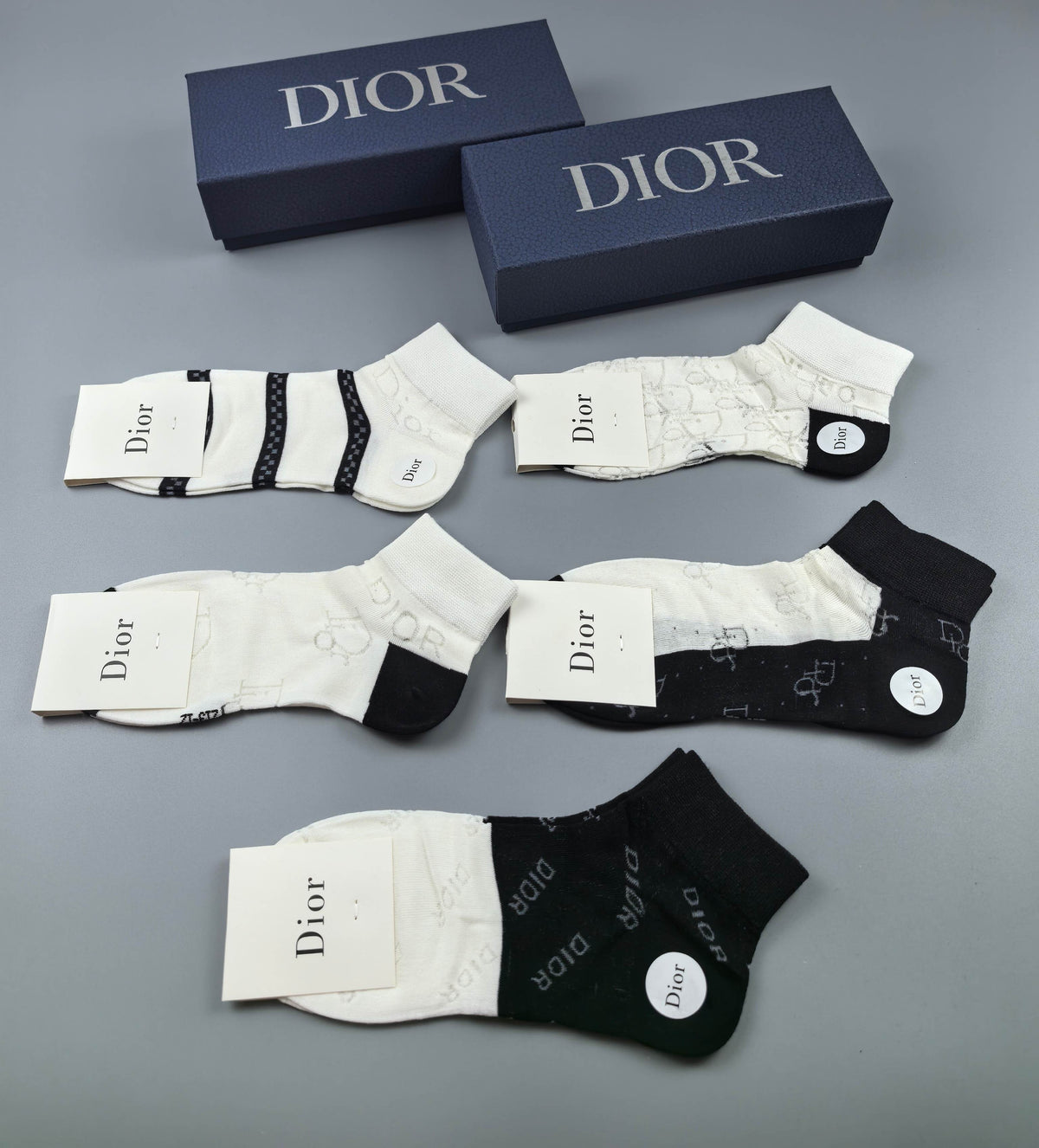 Dior Black White Cream Mixed Stripe Ankle Socks, image 3
