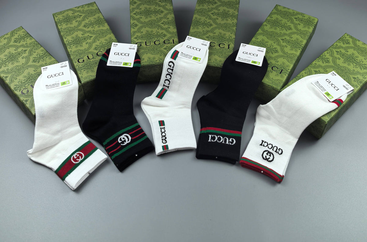 Gucci Black White Red Green Stripe Ankle Socks, image 5