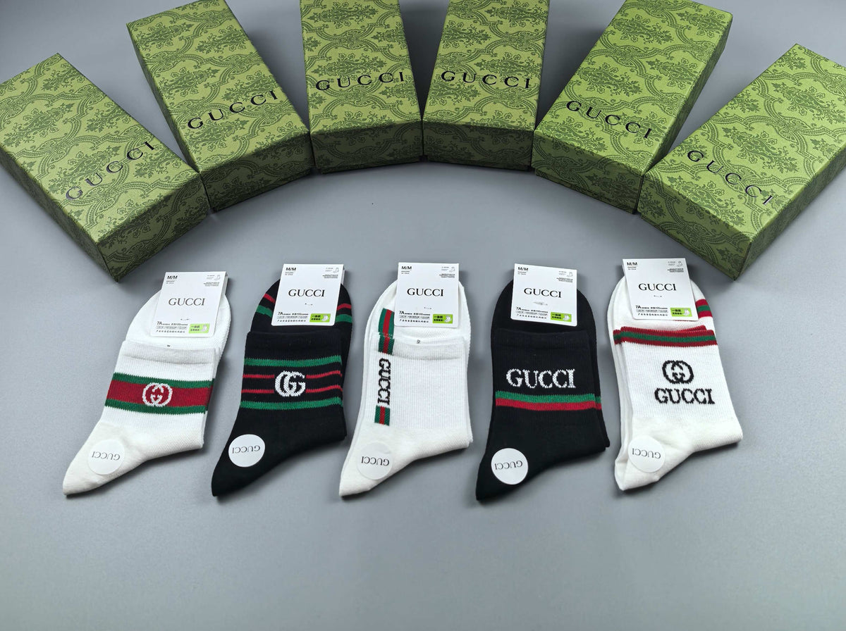 Gucci Black White Red Green Stripe Ankle Socks, image 4