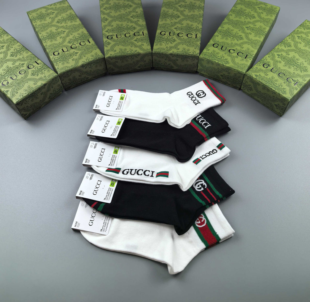 Gucci Black White Red Green Stripe Ankle Socks, image 3