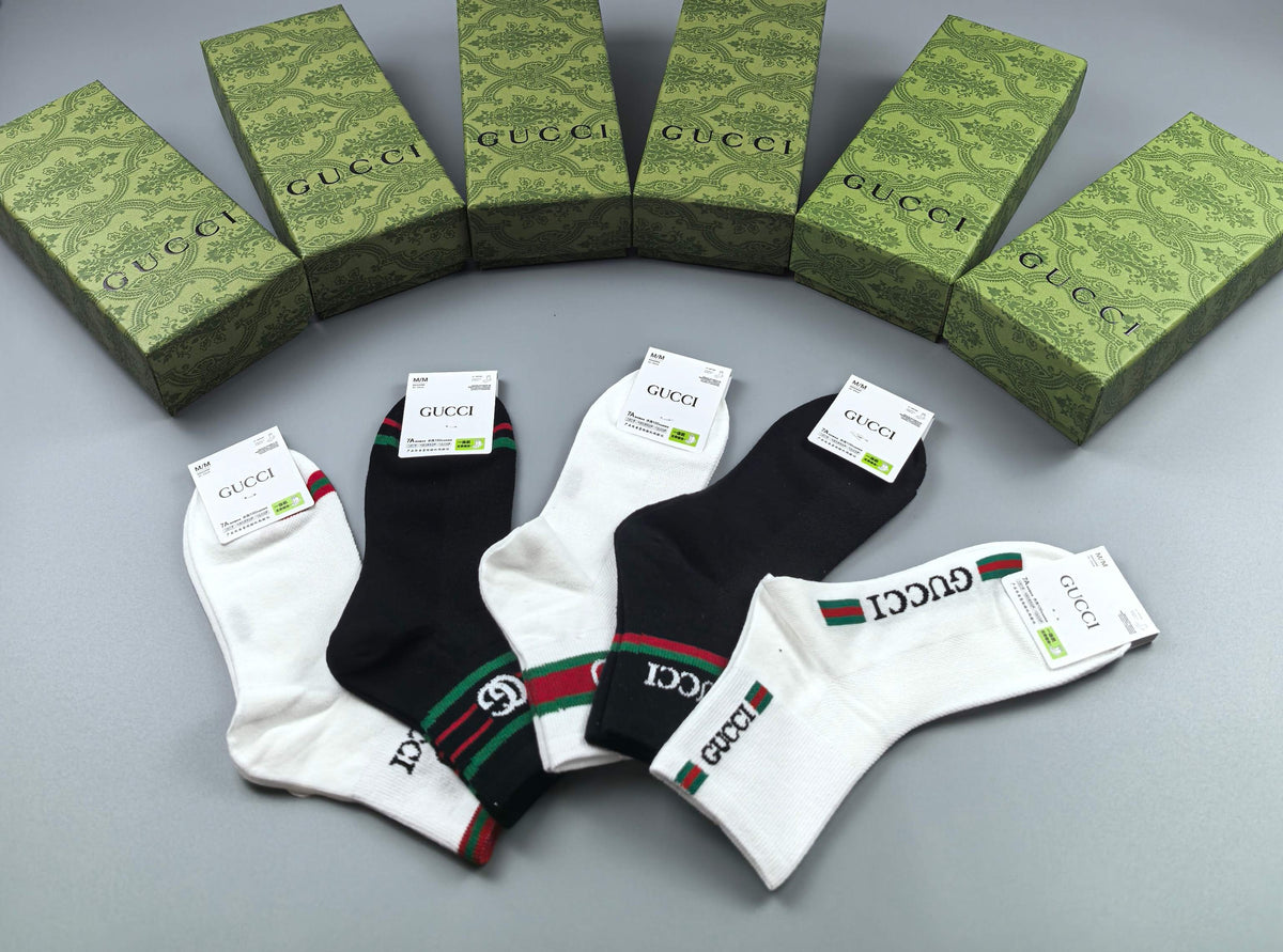 Gucci Black White Red Green Stripe Ankle Socks, image 7