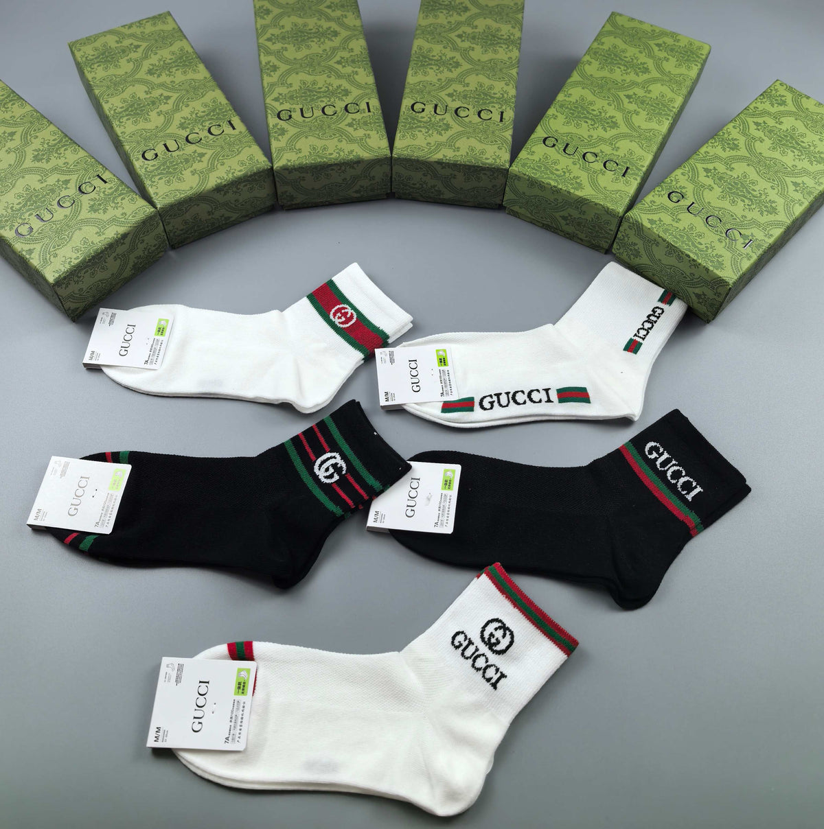 Gucci Black White Red Green Stripe Ankle Socks, image 6