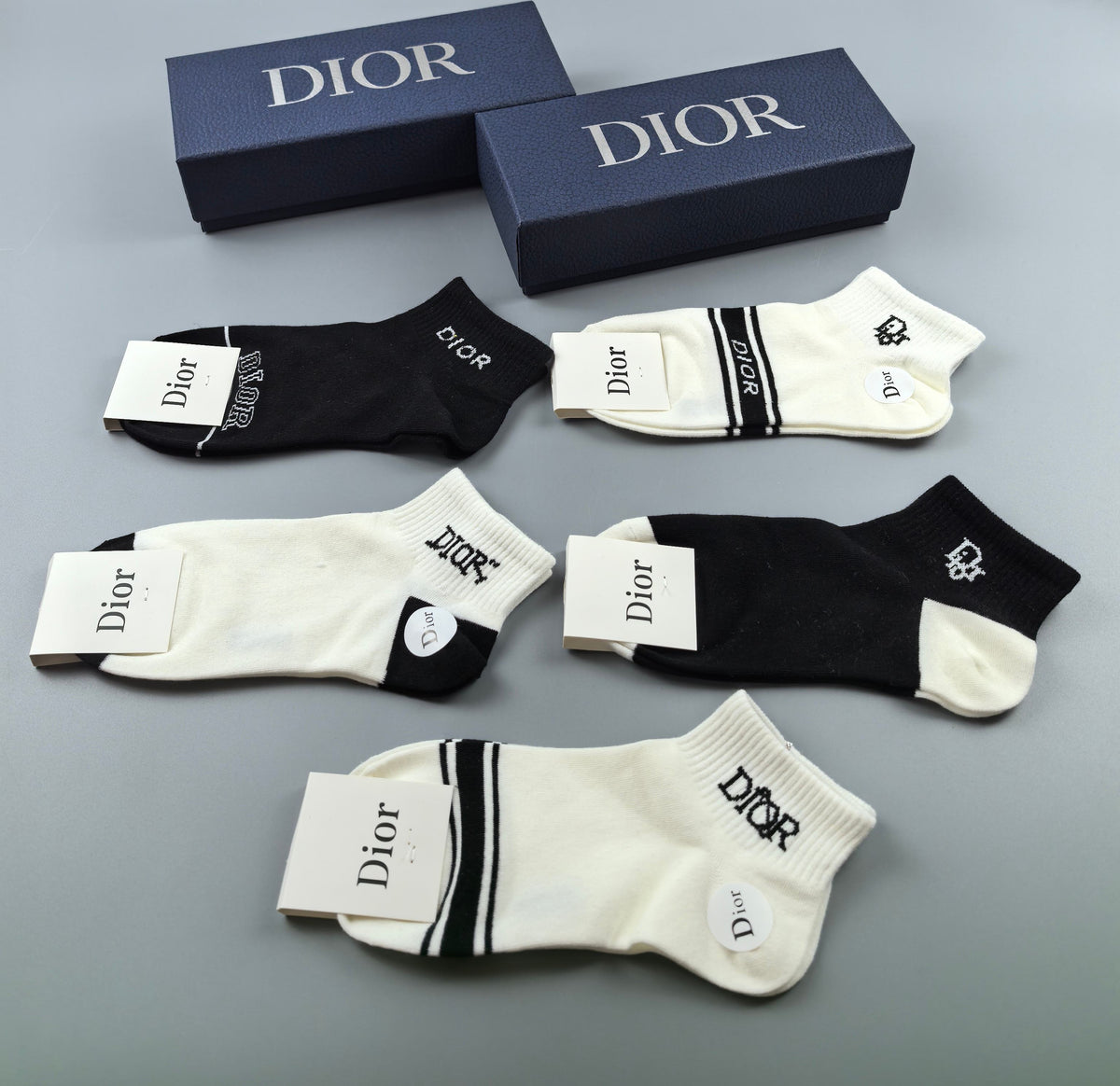 Dior Black Cream Broad Sock Labels Ankle Socks, image 3