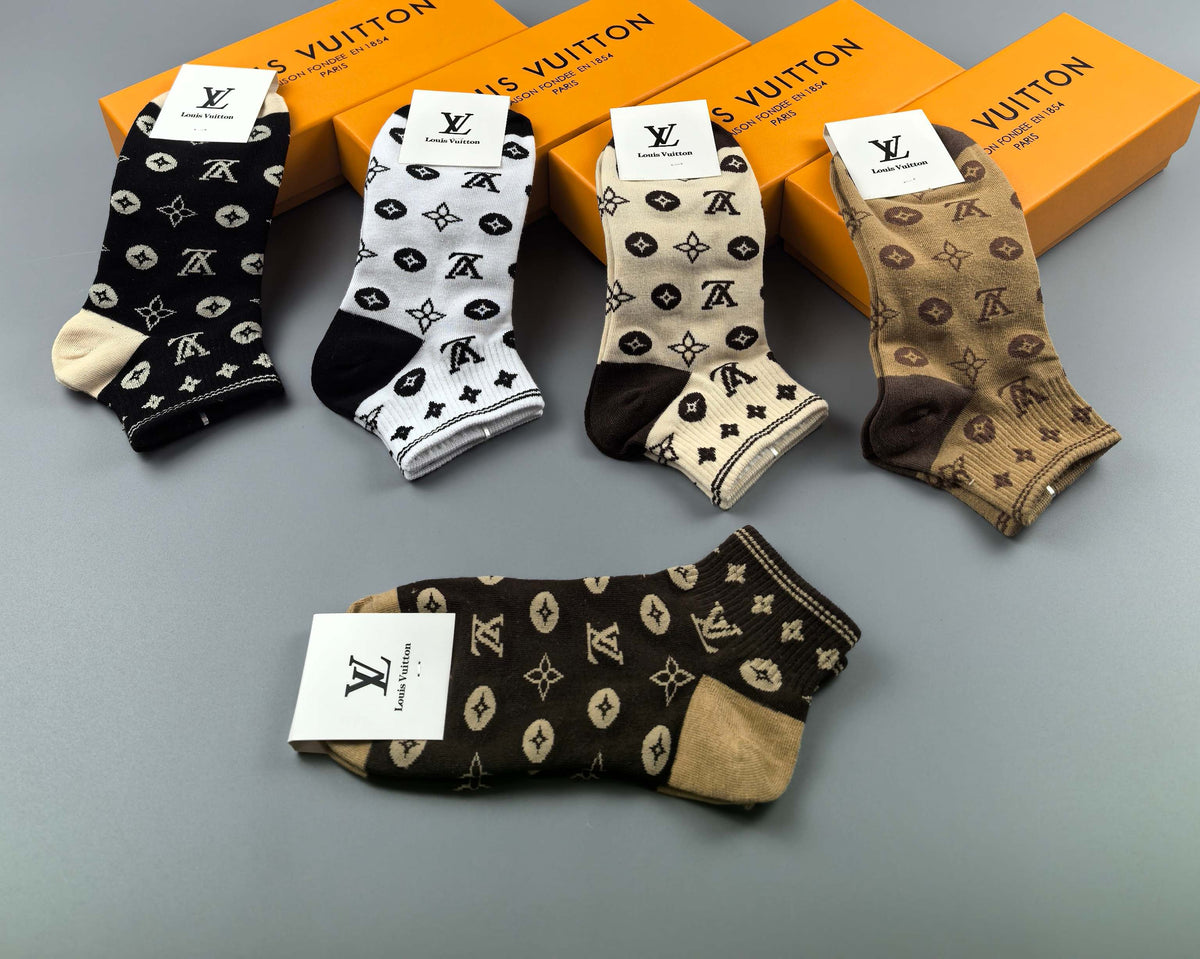 Louis Vuitton Earthy Black White Allover Monograms Crew Socks, image 4