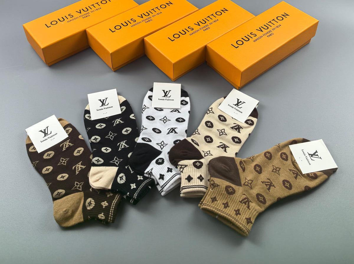 Louis Vuitton Earthy Black White Allover Monograms Crew Socks, image 7