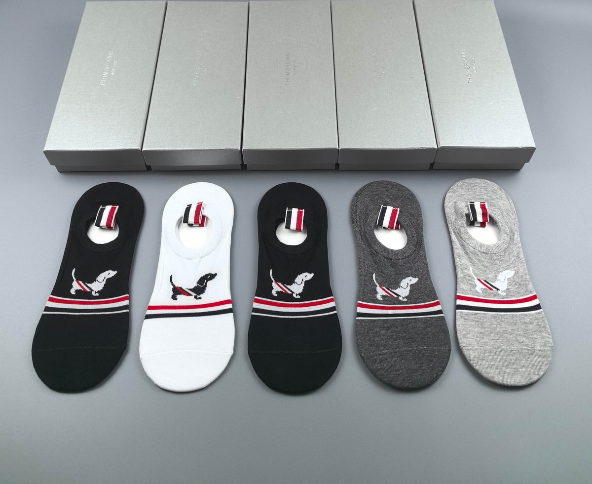 Thom Browne Tricolour Dog-Detail No-Show Socks, gallery image 5
