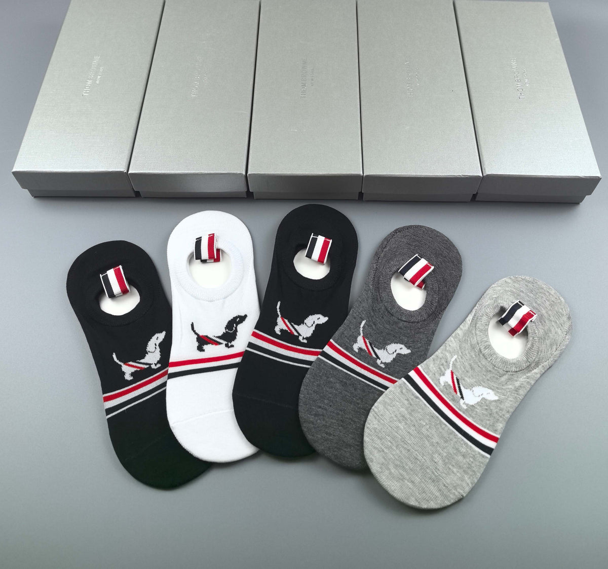 Thom Browne Tricolour Dog-Detail No-Show Socks, gallery image 4