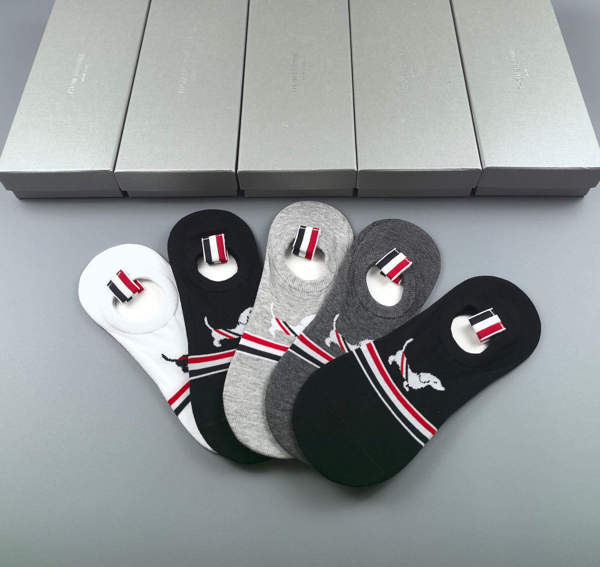 Thom Browne Tricolour Dog-Detail No-Show Socks, gallery image 2