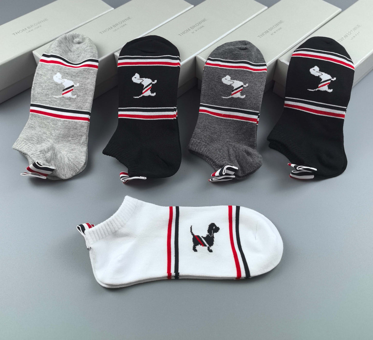Thom Browne Dog Motif Contrast-Cuff Socks, gallery image 2
