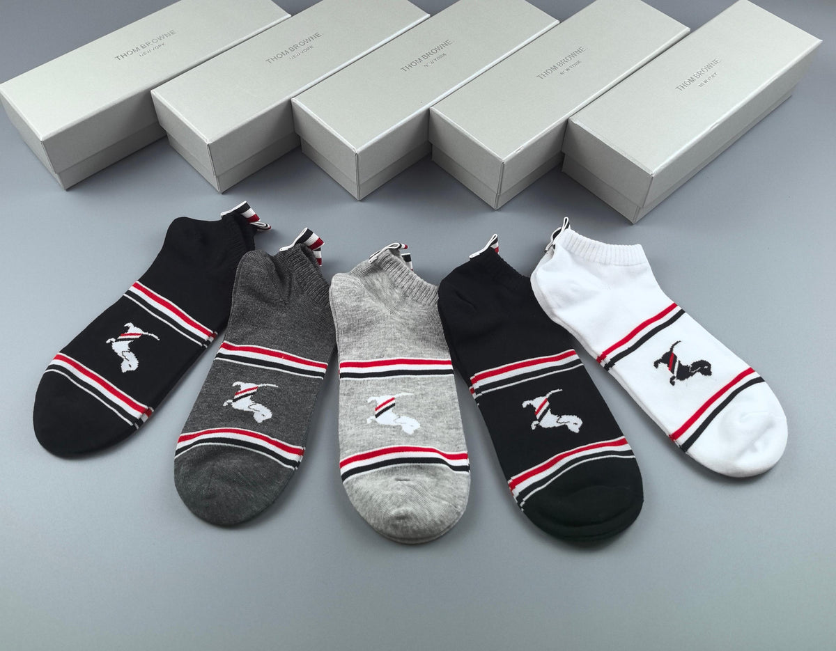 Thom Browne Dog Motif Contrast-Cuff Socks, gallery image 7