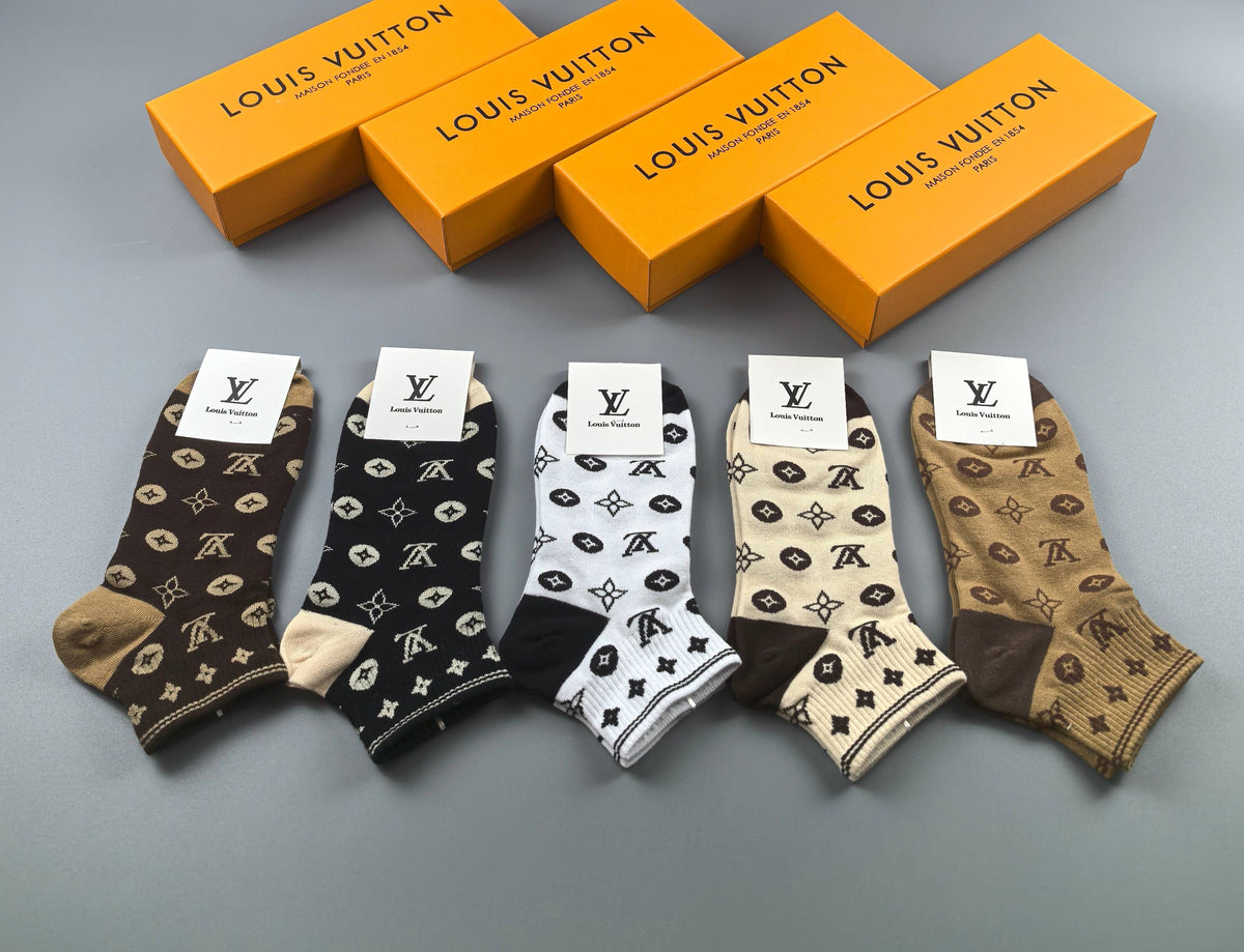 Louis Vuitton Earthy Black White Allover Monograms Crew Socks, image 9
