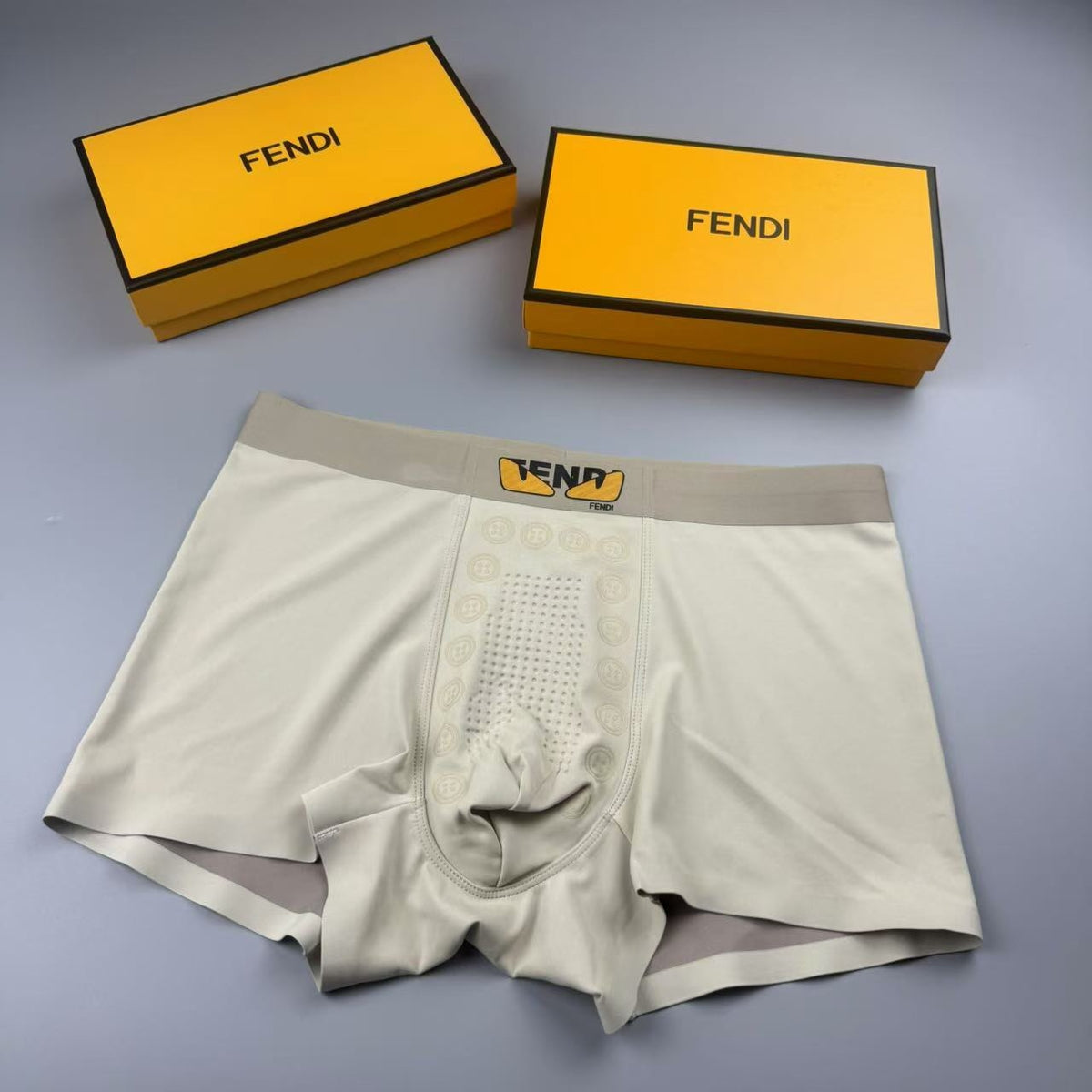 Fendi Cream Pale Gold Waistband Boxer Briefs, image 1