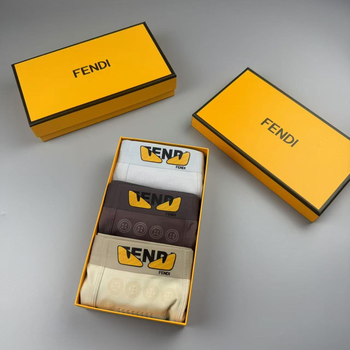 Fendi Cream Pale Gold Waistband Boxer Briefs, image 8