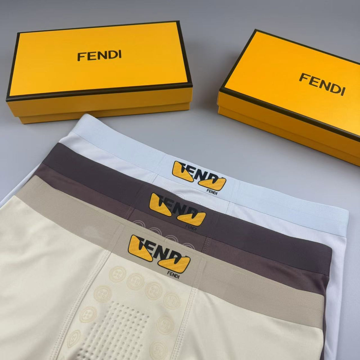 Fendi Cream Pale Gold Waistband Boxer Briefs, image 7