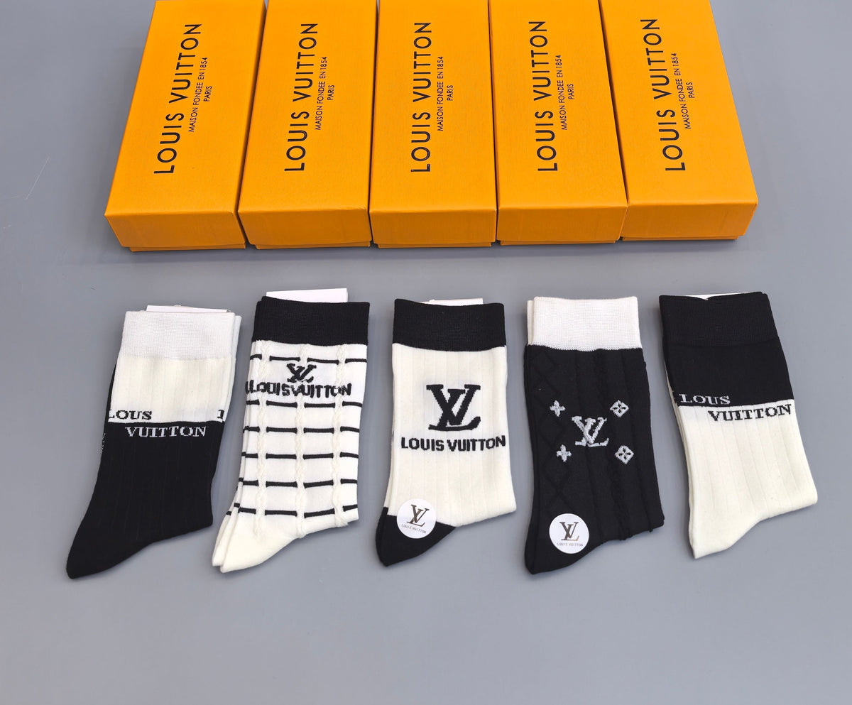 Louis Vuitton Black White Mixed Graphic Panels Crew Socks, image 1