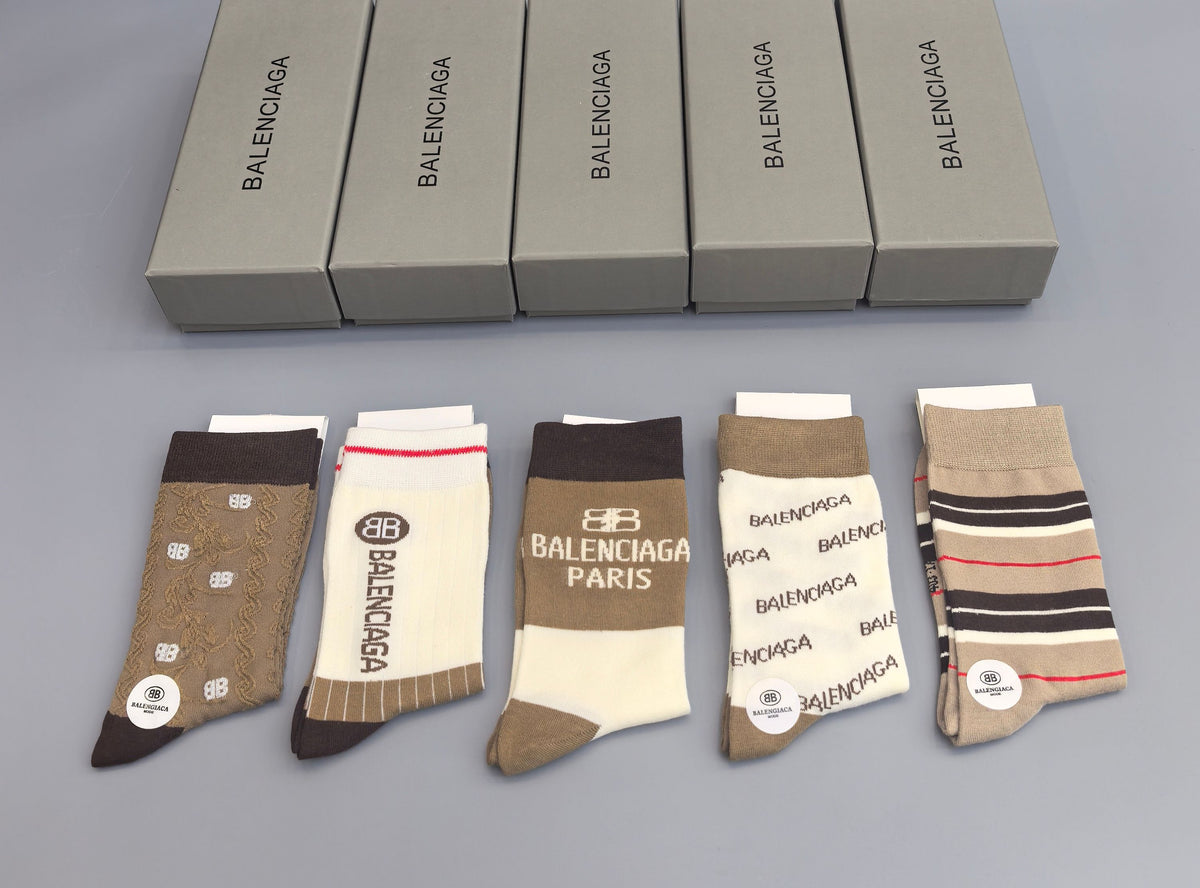 Balenciaga Neutral Beige Mixed Stripe Patterns Crew Socks, image 1