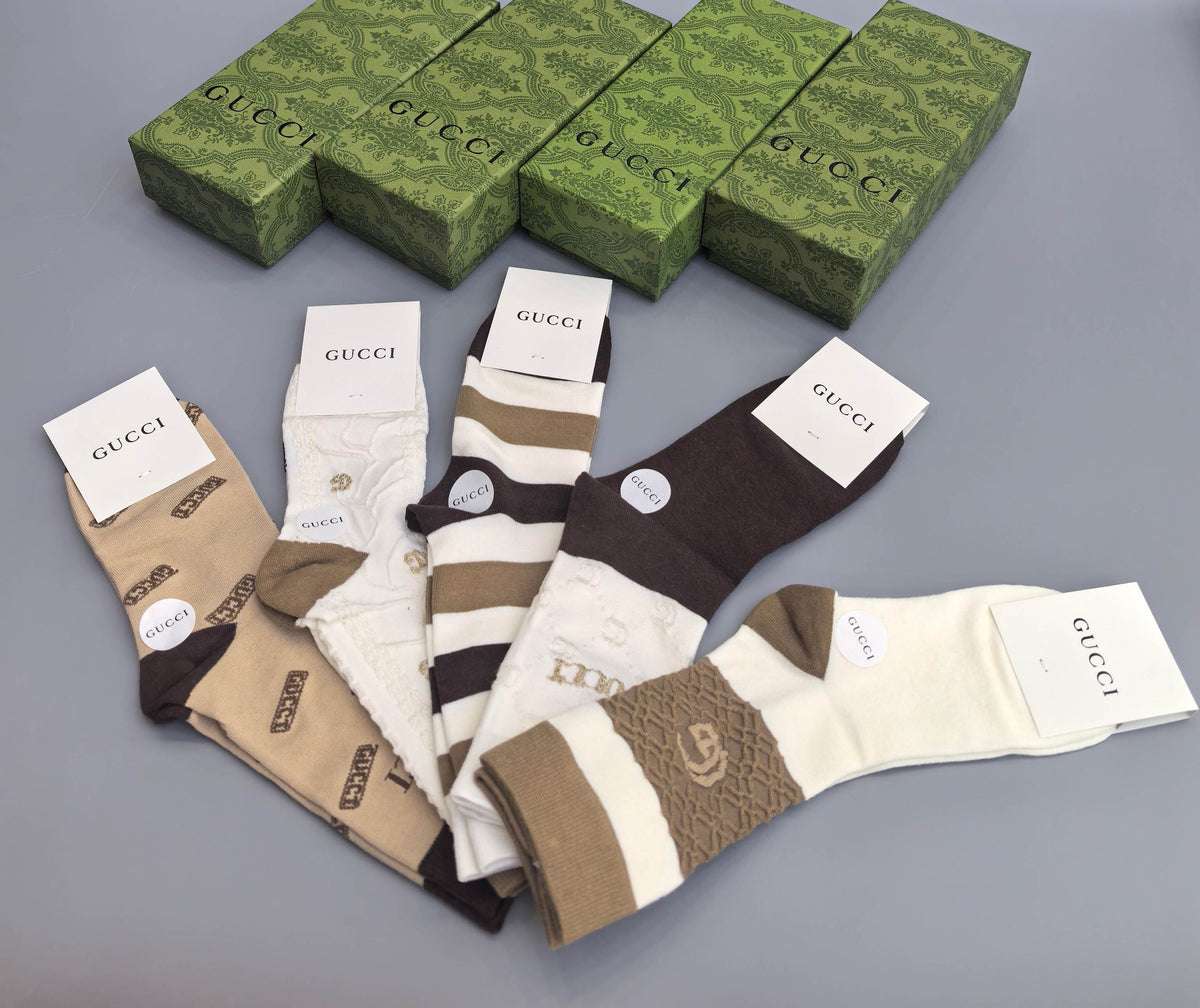 Gucci Neutral Double Stripe Panels Crew Socks, image 3