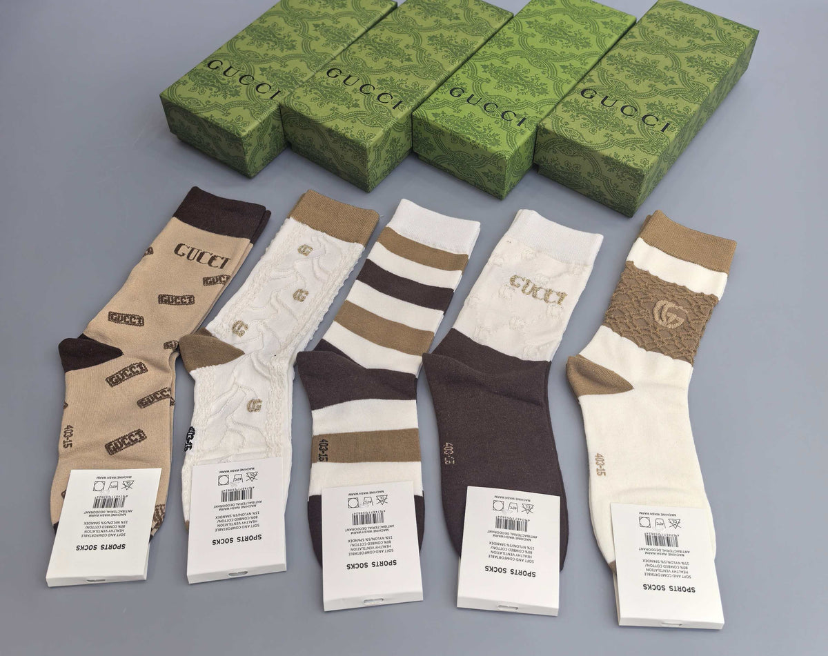 Gucci Neutral Double Stripe Panels Crew Socks, image 4
