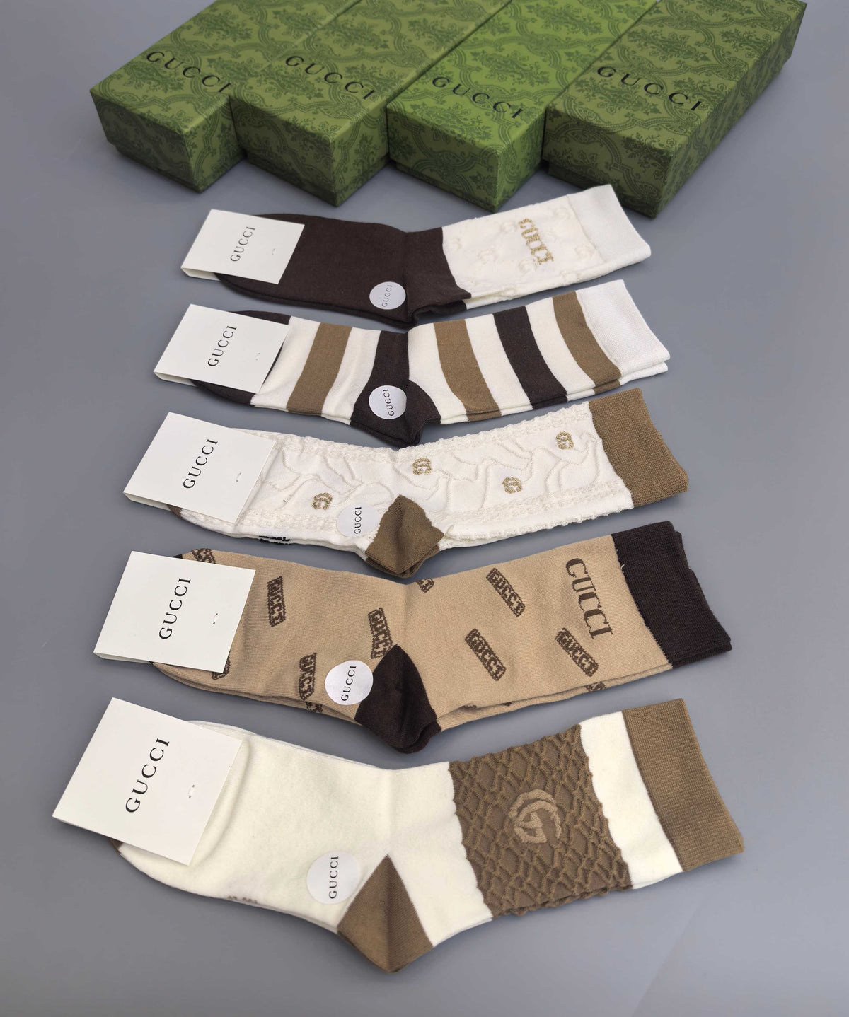 Gucci Neutral Double Stripe Panels Crew Socks, image 6