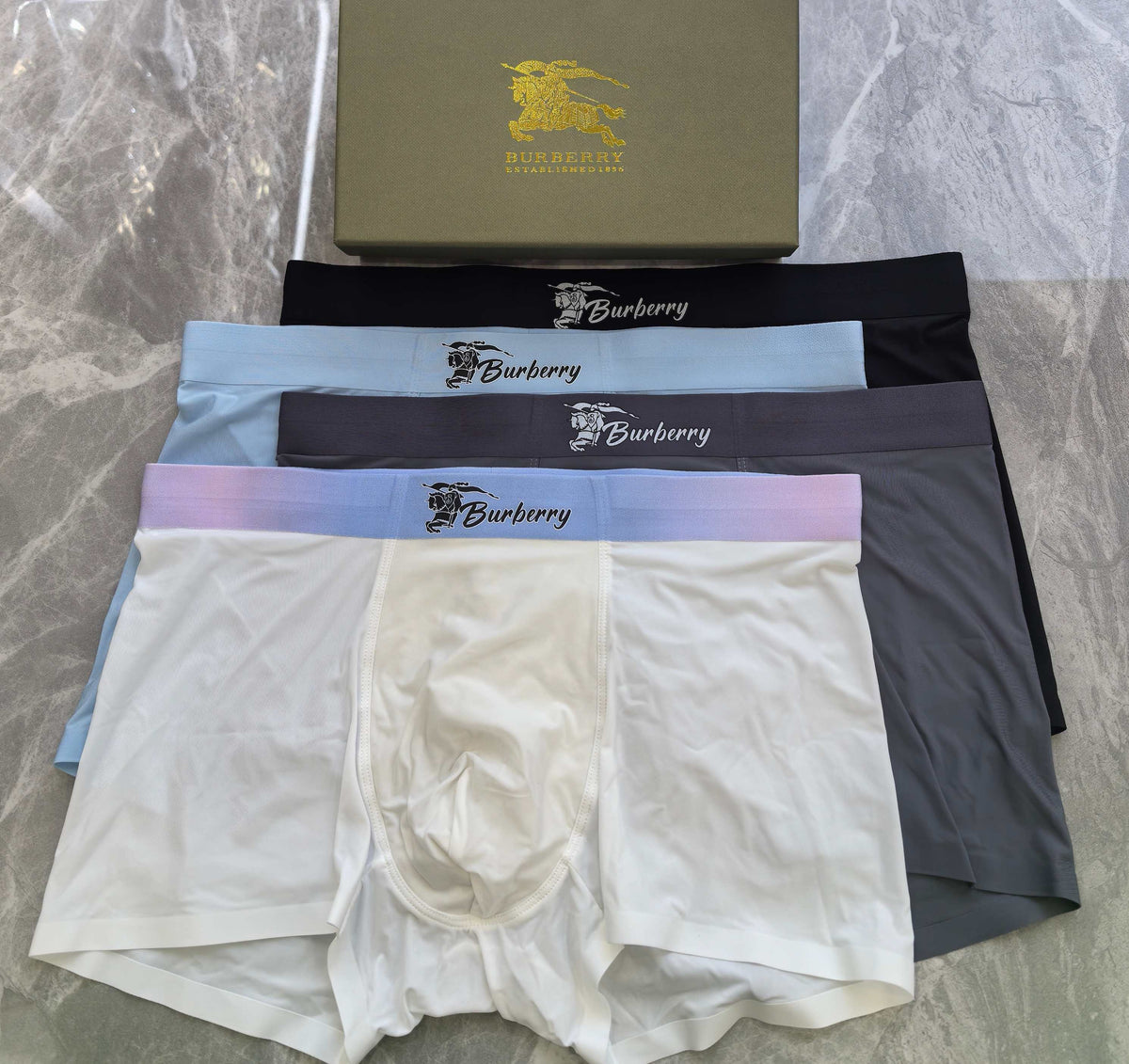 Burberry White Grey Lilac Waist Letter Patch Boxer Briefs, image 5