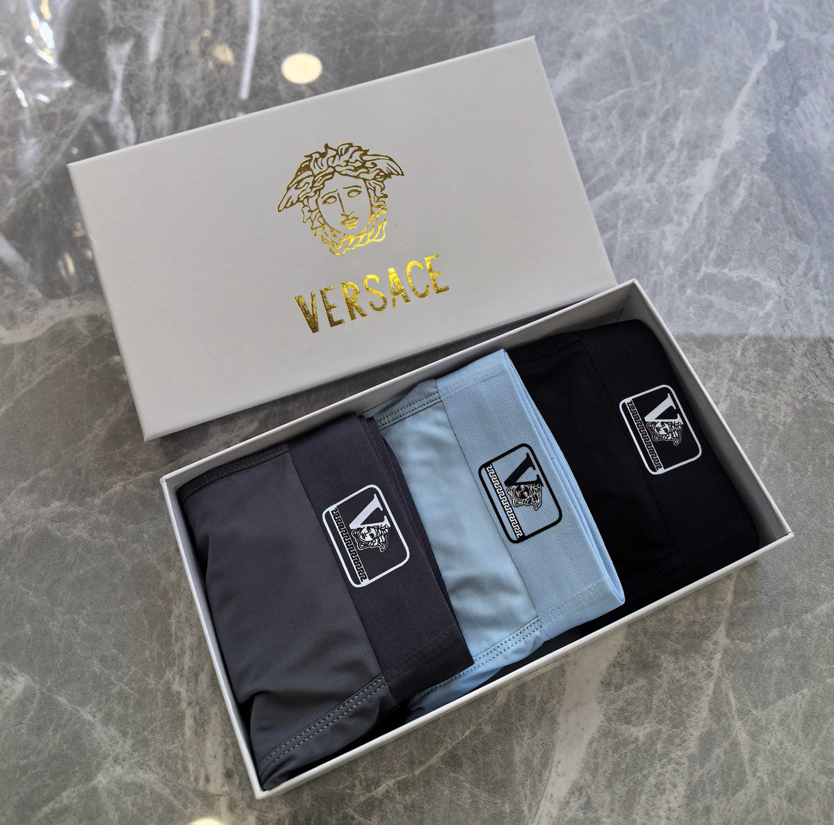 Versace Black Small Square Waist Mark Boxer Briefs, image 8