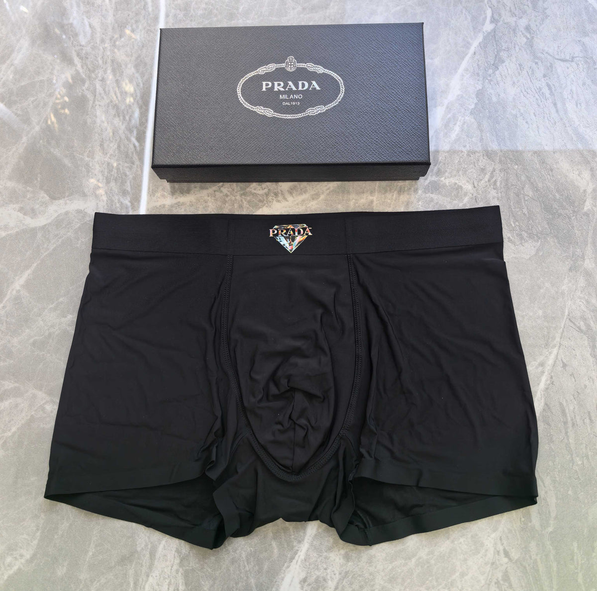 Prada Dark Grey Small Gold Triangle Waist Boxer Briefs, image 2