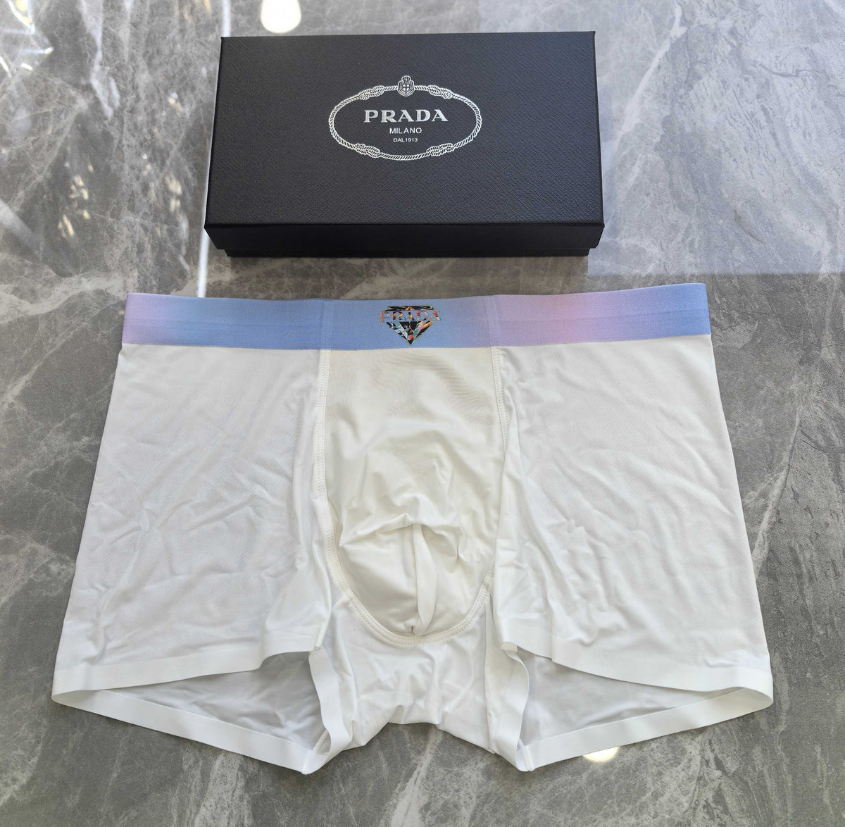 Prada Dark Grey Small Gold Triangle Waist Boxer Briefs, image 3