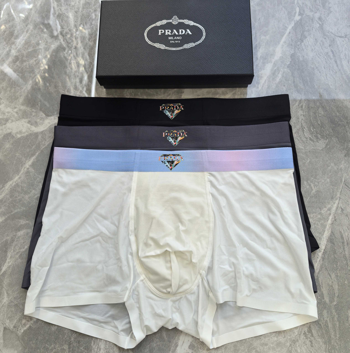 Prada Dark Grey Small Gold Triangle Waist Boxer Briefs, image 5