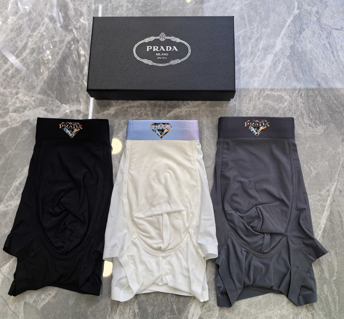 Prada Dark Grey Small Gold Triangle Waist Boxer Briefs, image 7