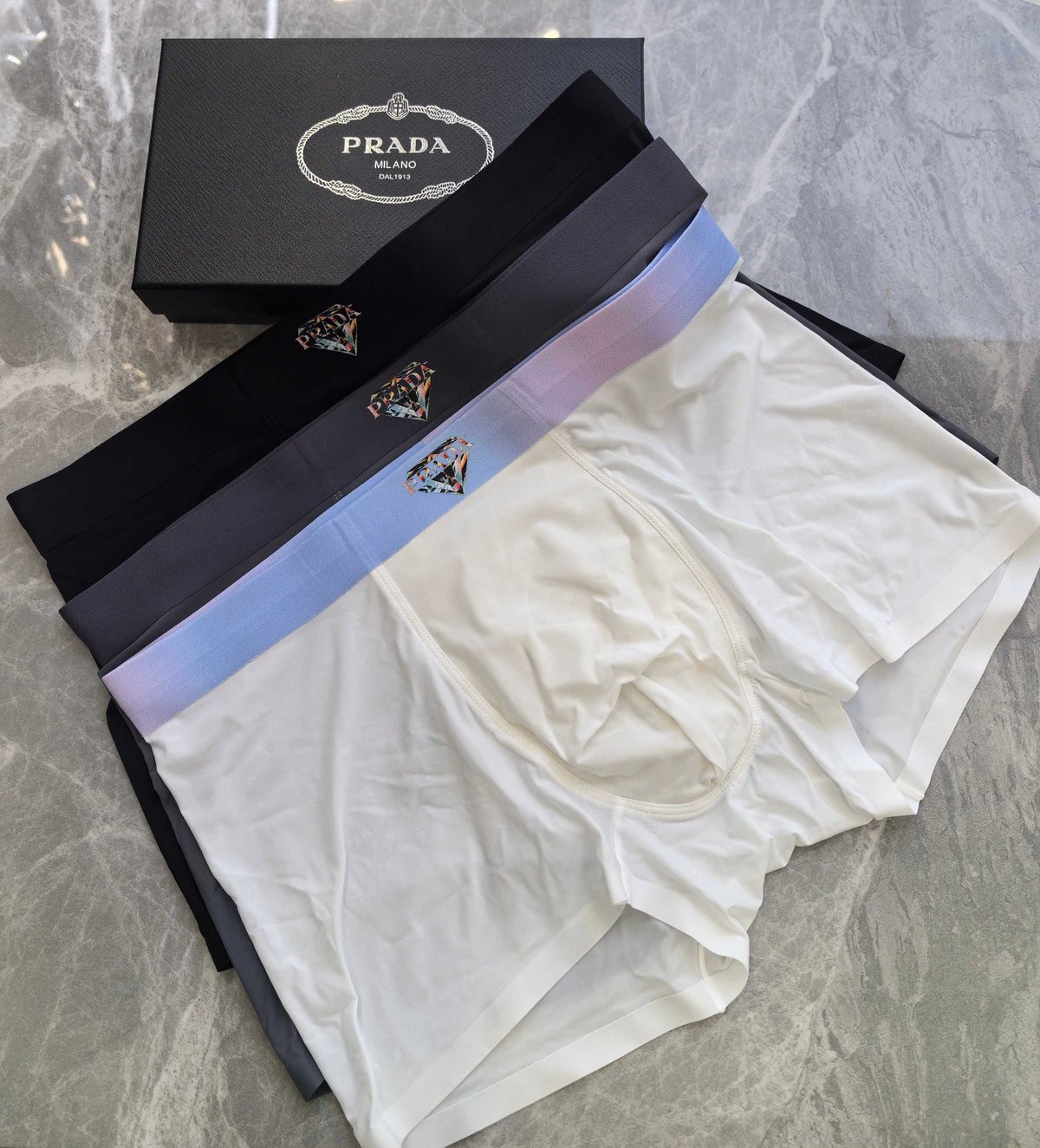 Prada Dark Grey Small Gold Triangle Waist Boxer Briefs, image 6