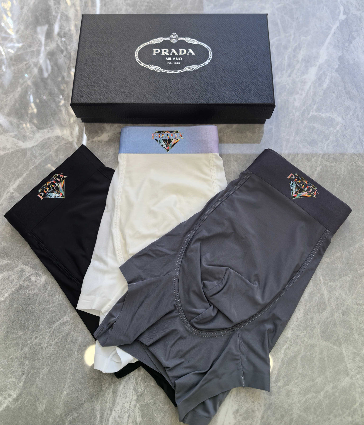 Prada Dark Grey Small Gold Triangle Waist Boxer Briefs, image 8