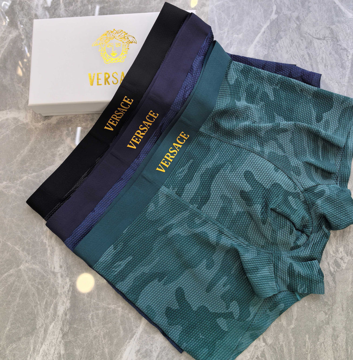 Versace Navy Tonal Camouflage Boxer Briefs, image 5