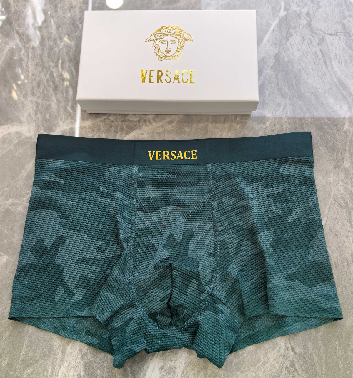 Versace Navy Tonal Camouflage Boxer Briefs, image 3
