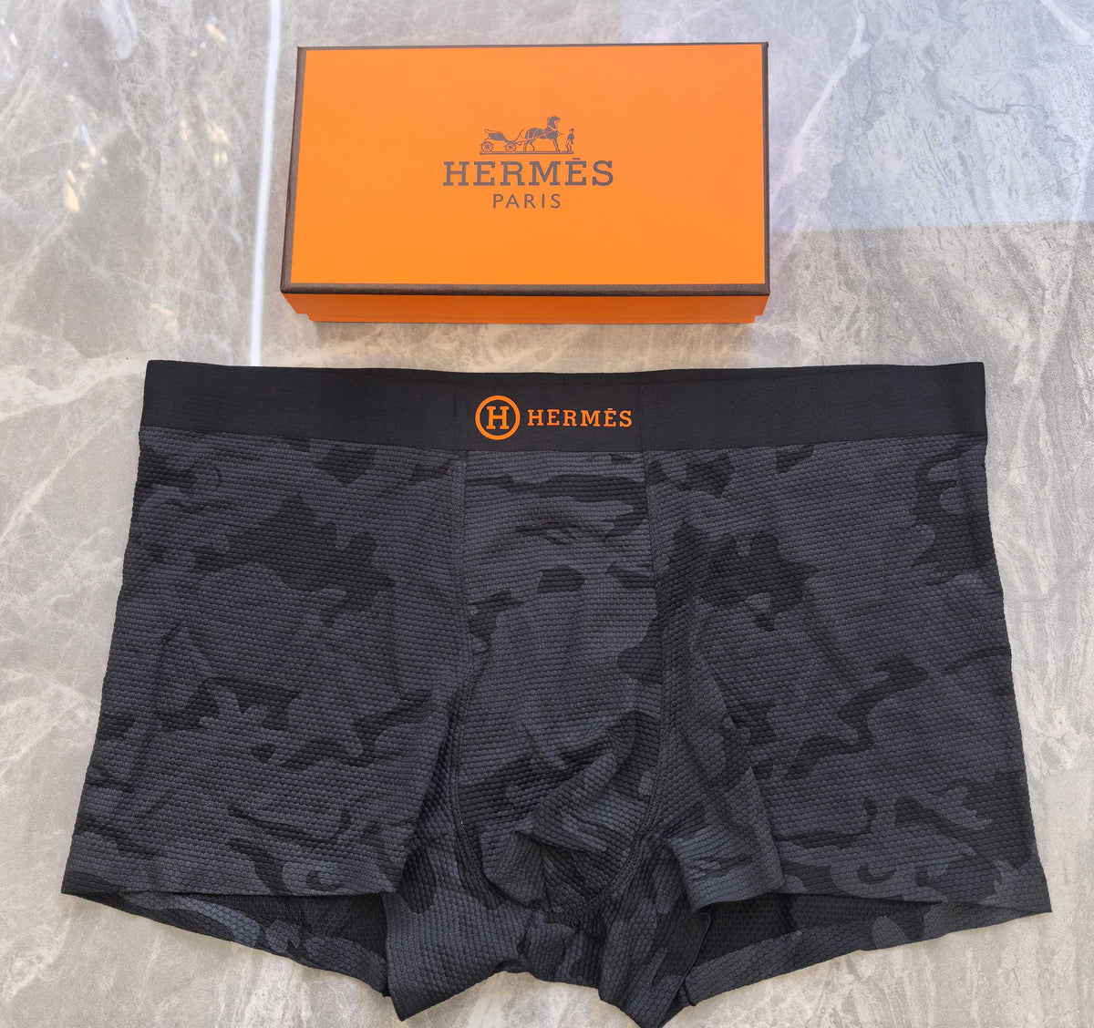 Hermès Navy Tonal Camouflage Boxer Briefs, image 2