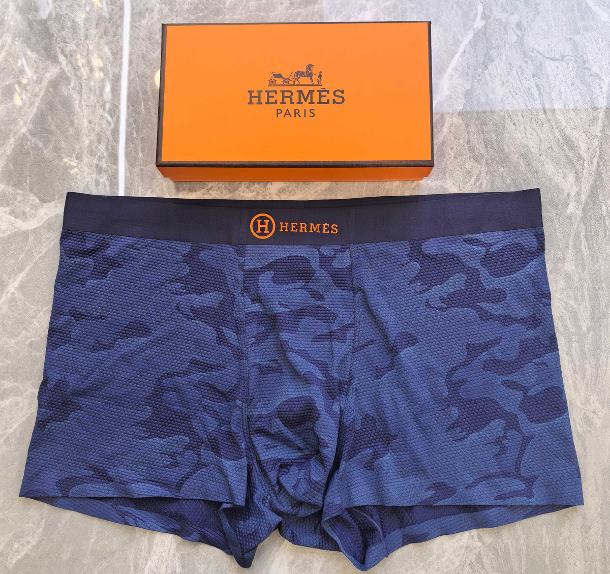 Hermès Navy Tonal Camouflage Boxer Briefs, image 1