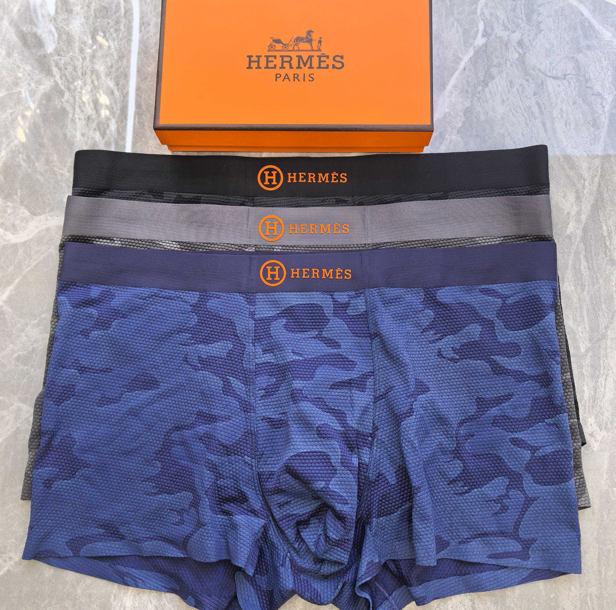 Hermès Navy Tonal Camouflage Boxer Briefs, image 4
