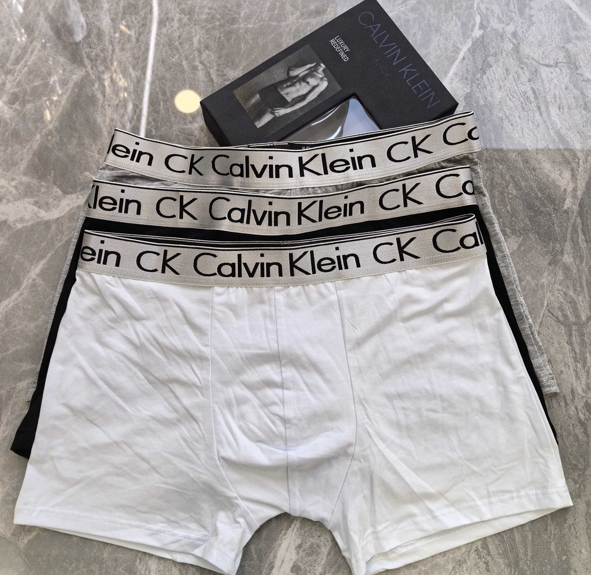 Calvin Klein White Grey Monogram Waistband Boxer Briefs, image 5