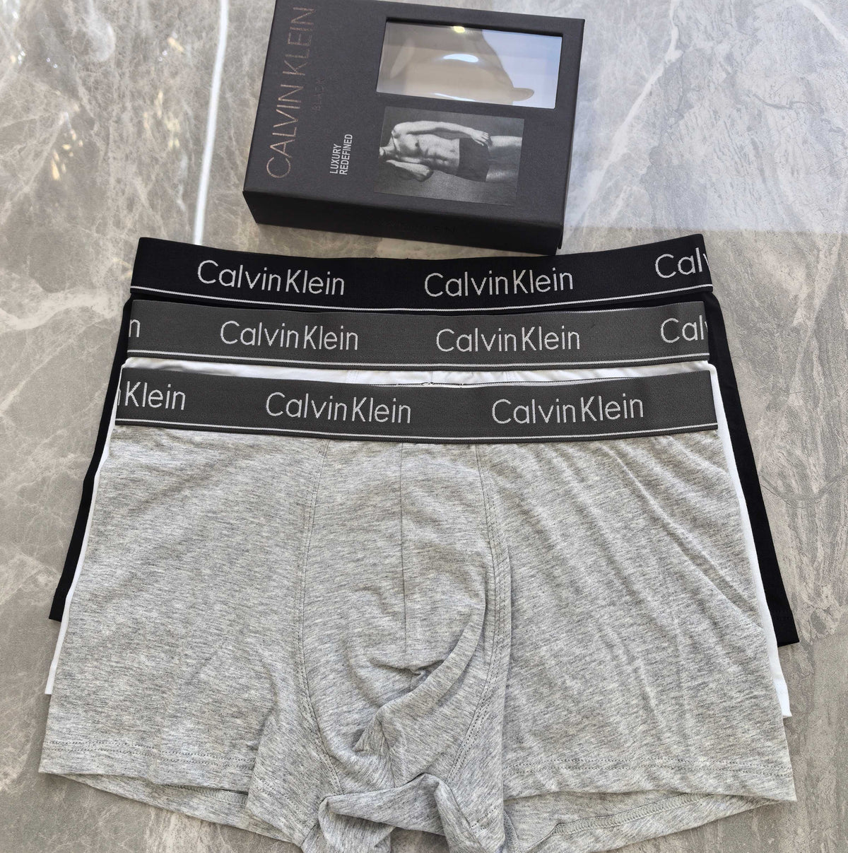 Calvin Klein Grey Marled Dark Waistband Boxer Briefs, image 4