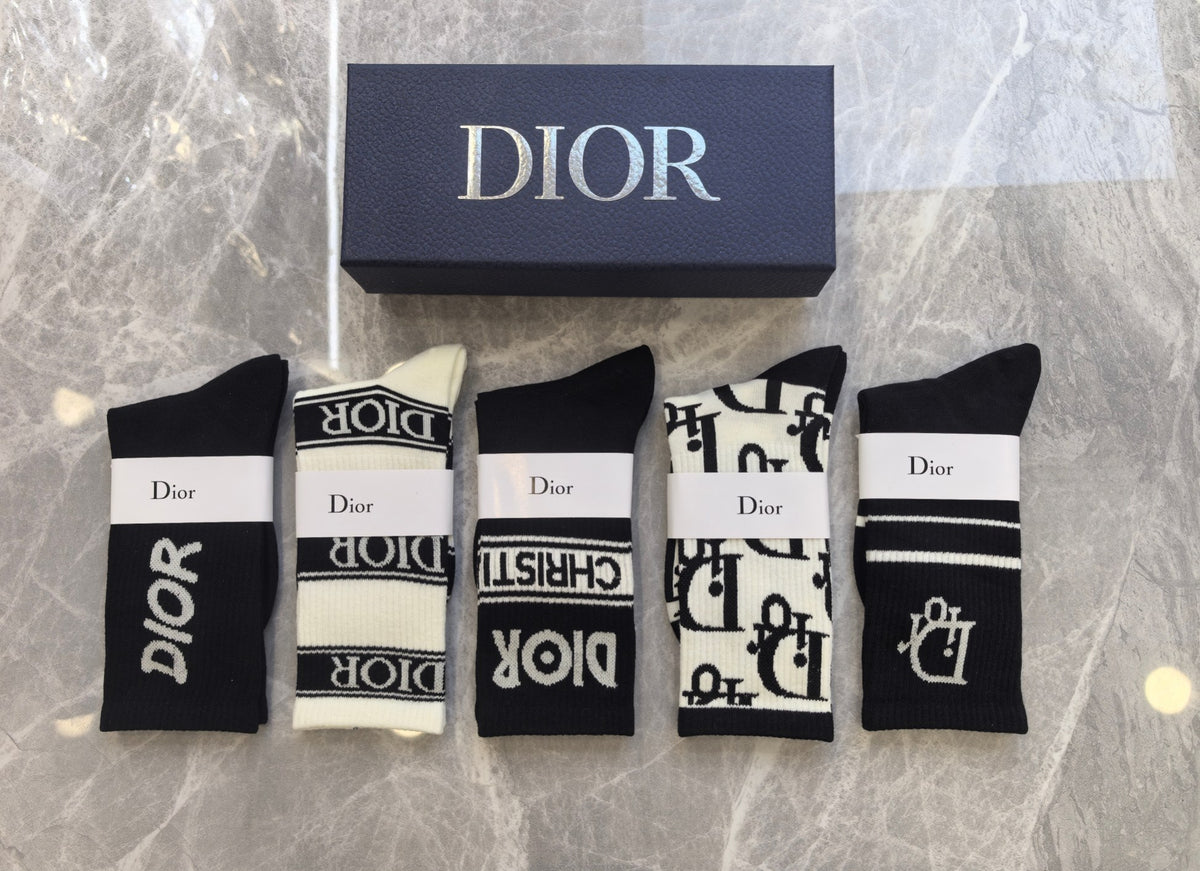 Dior Black White Mixed Graphic Panels Crew Socks, image 1