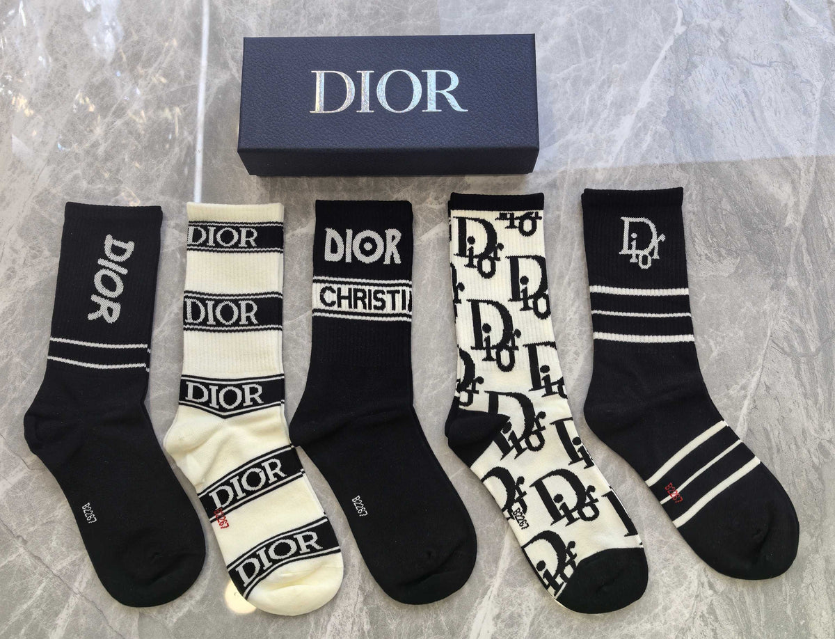 Dior Black White Mixed Graphic Panels Crew Socks, image 3